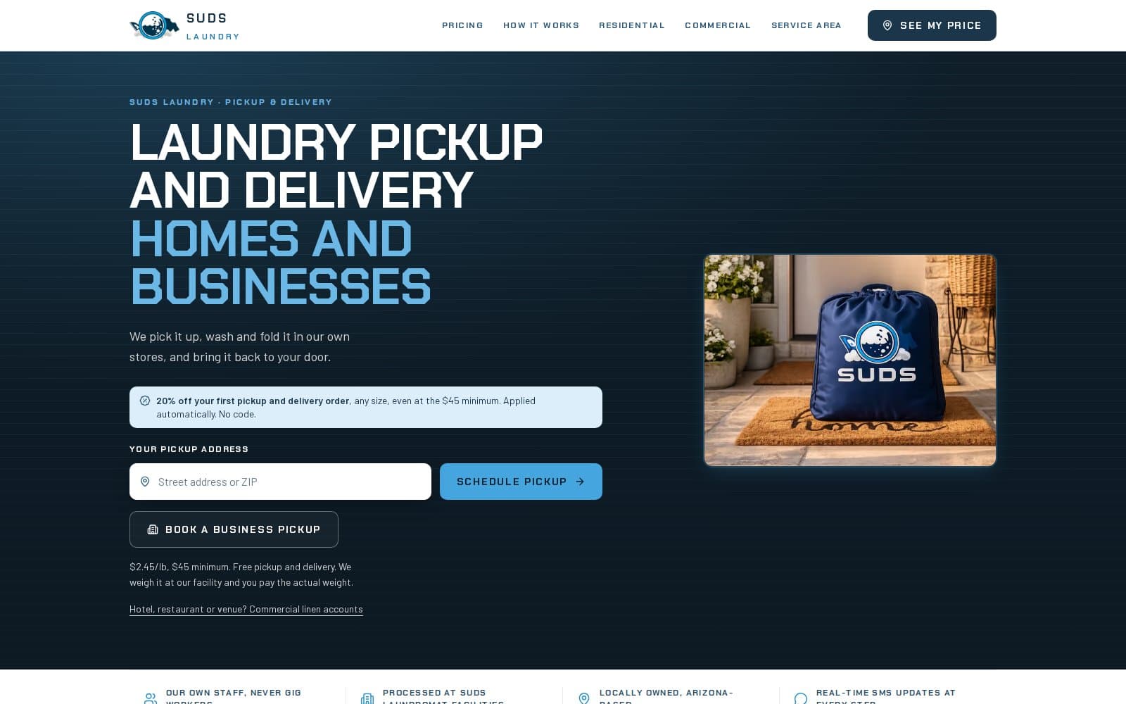 Live screenshot of Suds Laundry (sudslaundry.com)