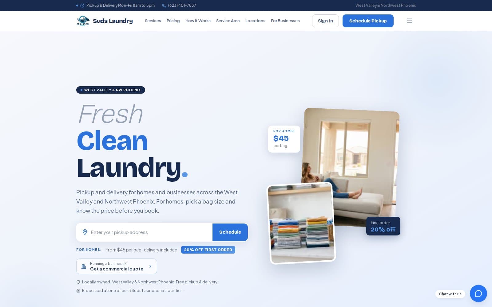 Live screenshot of Suds Laundry (sudslaundry.com)