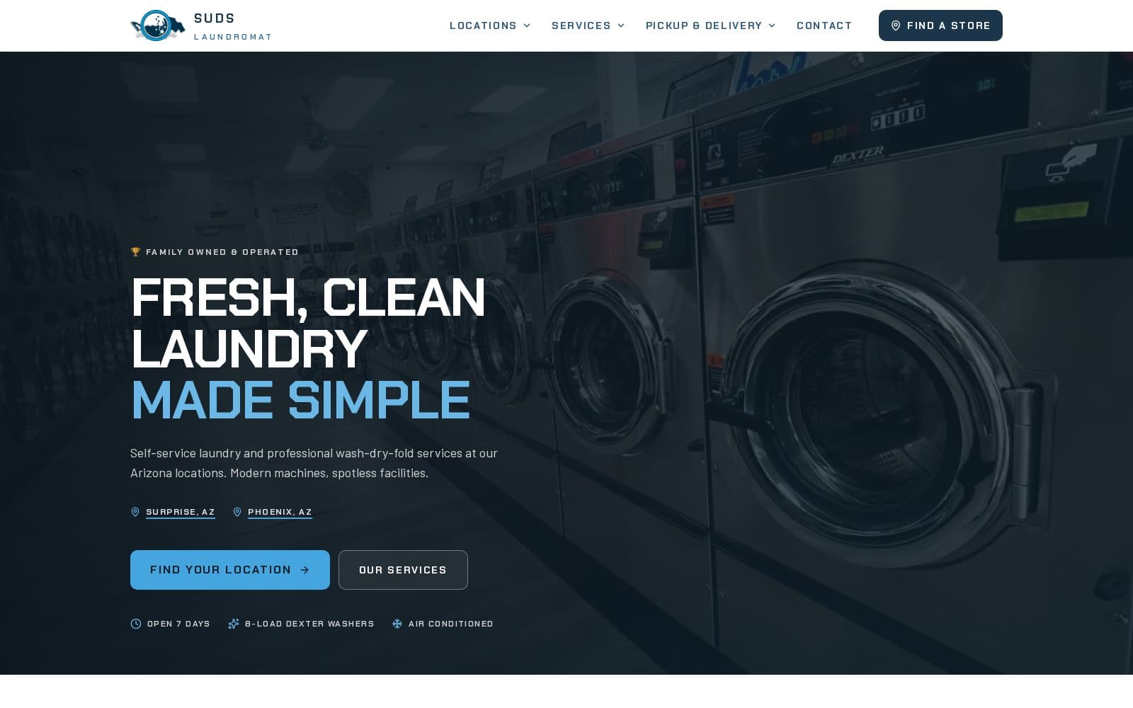 Live screenshot of Suds Laundromat (sudslaundromat.com)