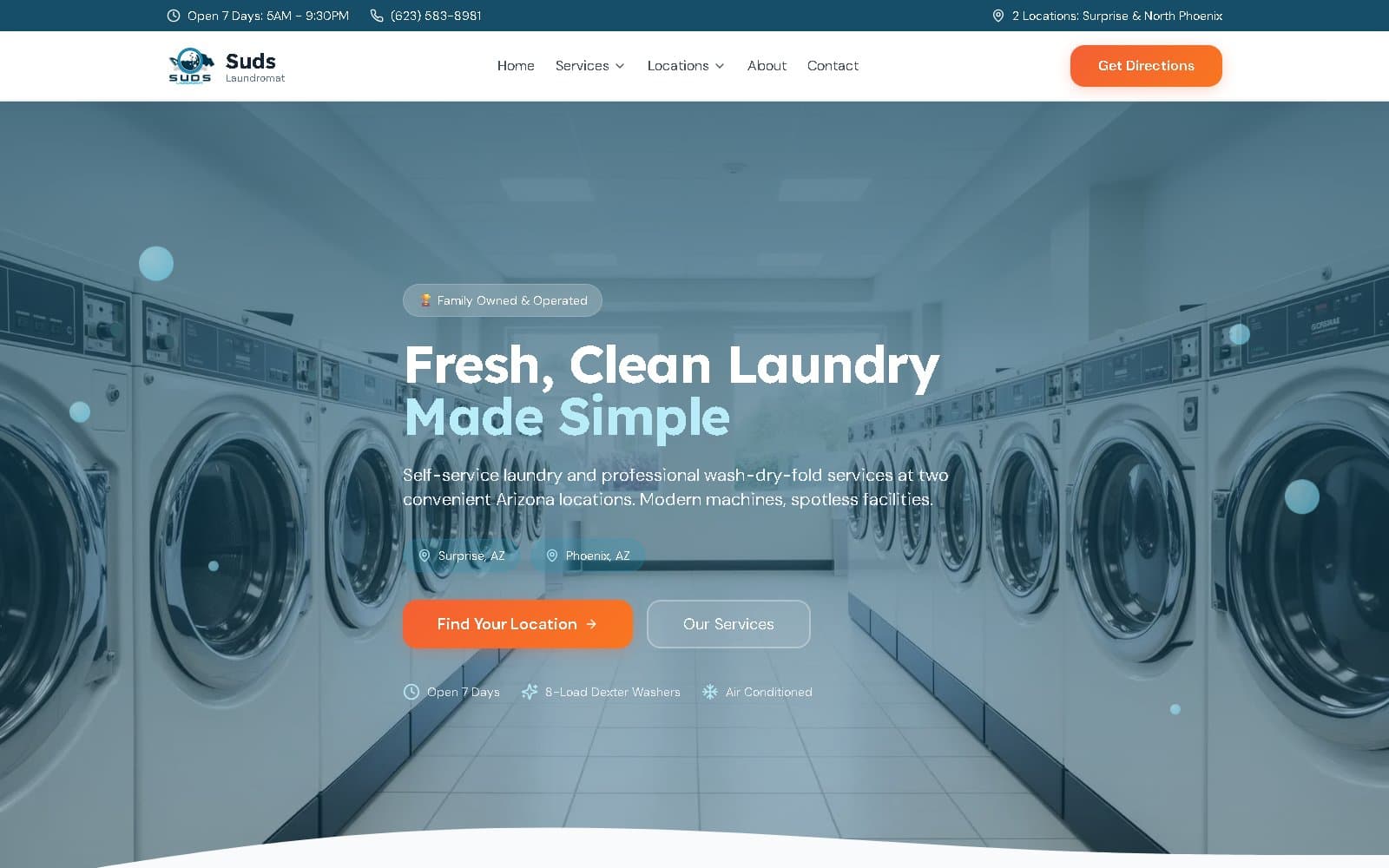 Live screenshot of Suds Laundry (sudslaundryaz.com)